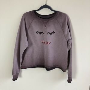 Anthropologie “Smart Mouth” 👄 Purple Graphic Sweatshirt Large